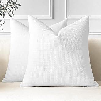 Set of 2 Cushion Covers 60x60 cm Linen White Decorative Throw Pillow Covers 24x24 Inch Square Cushion Case Home Decor Pillowcases for Couch Sofa Living Room Bed (White)