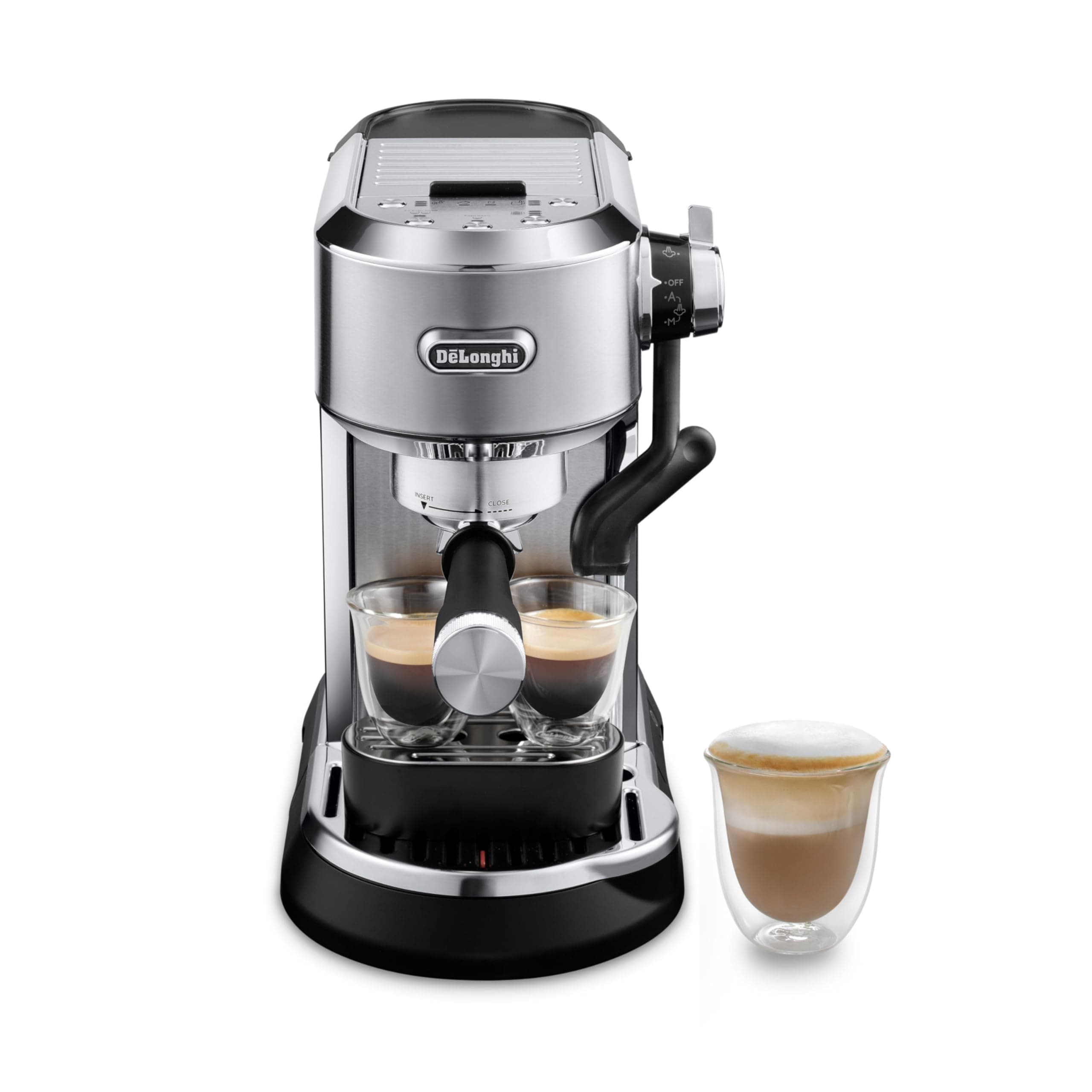 De'Longhi Dedica Maestro Plus Espresso Machine, Automatic Steam Wand, 3 Coffee Temp & Milk Foam Settings, 54oz Removable Tank, Easy-to-Clean Dishwasher-Safe Parts, Compact Stainless Steel Design