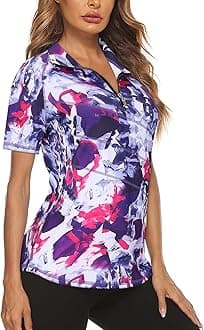 FlikityWomens Polo Shirts UK 1/4 Zip Quick Dry Ladies Golf Tops Moisture Wicking Sport Gym Athletic Tops Casual Workout Tops Yoga Tennis Runnning T Shirts S-2XL