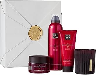 RITUALS Ayurveda Rebalancing Gift Set - Foaming Shower Gel, Body Scrub, Body Cream & Candle with Indian Rose & Sweet Almond Oil - Medium