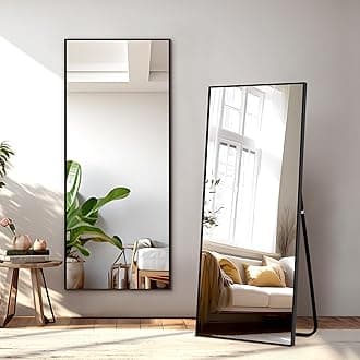NicBex Full Length Mirror with Stand, 57"x20" Aluminum Alloy Frame Floor Mirror, Black, Shatter-Proof Glass - Free Standing, Leaning Against Wall or Wall-Mounted, for Bedroom Living Room Dressing Room