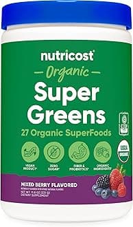 Nutricost Organic Super Greens Powder (30 Servings) Mixed Berry Flavor - Superfood Supplement Drink Mix