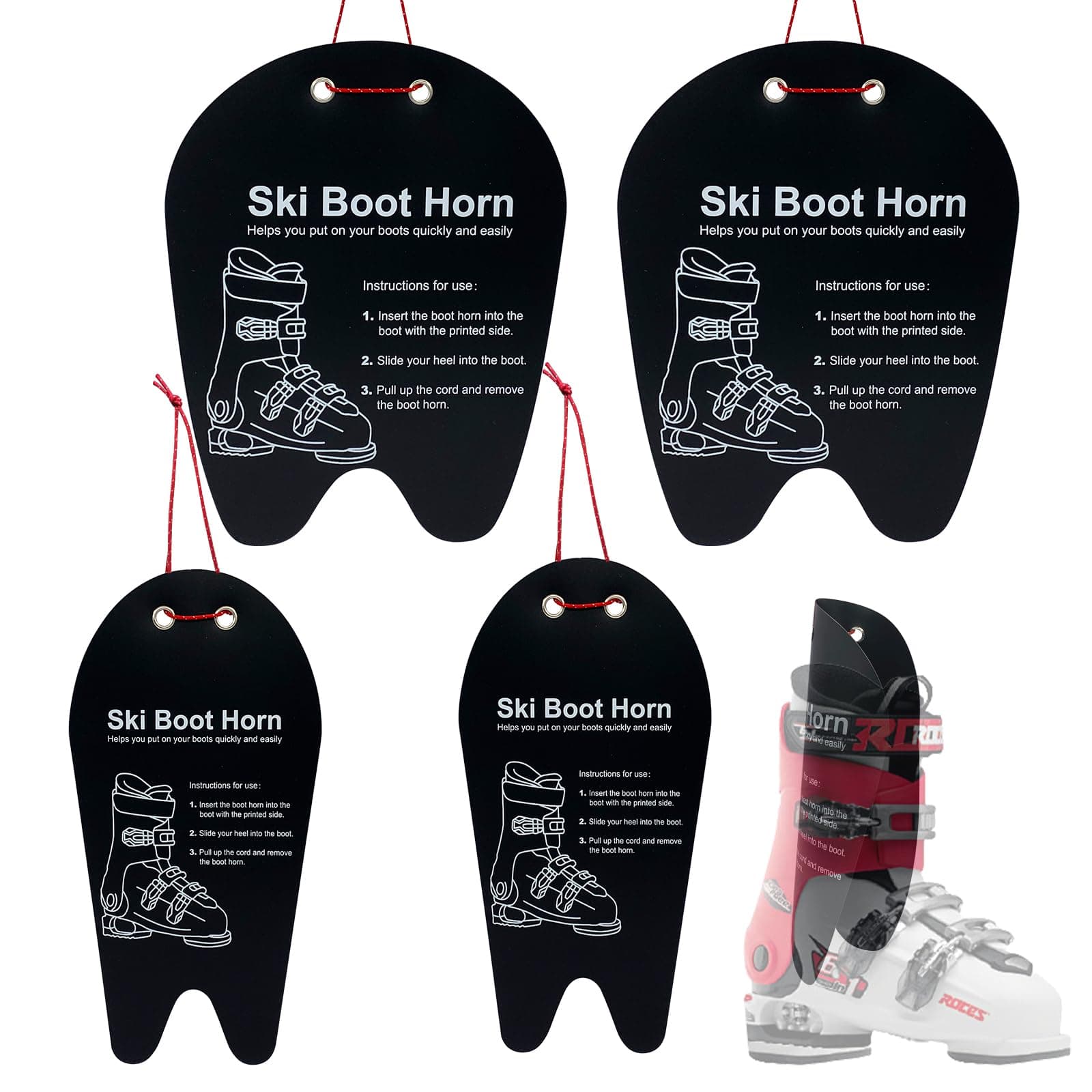 Vecacosic Ski Boot Horn - 3 Sizes Ski Boot Shoe Horn, Cuttable Plastic Shoe Horn for Ski Snowboard Boots, Makes Putting On Ski Or Snowboard Boots Easier, Shoe Helper Tool for Skiers of All Ages