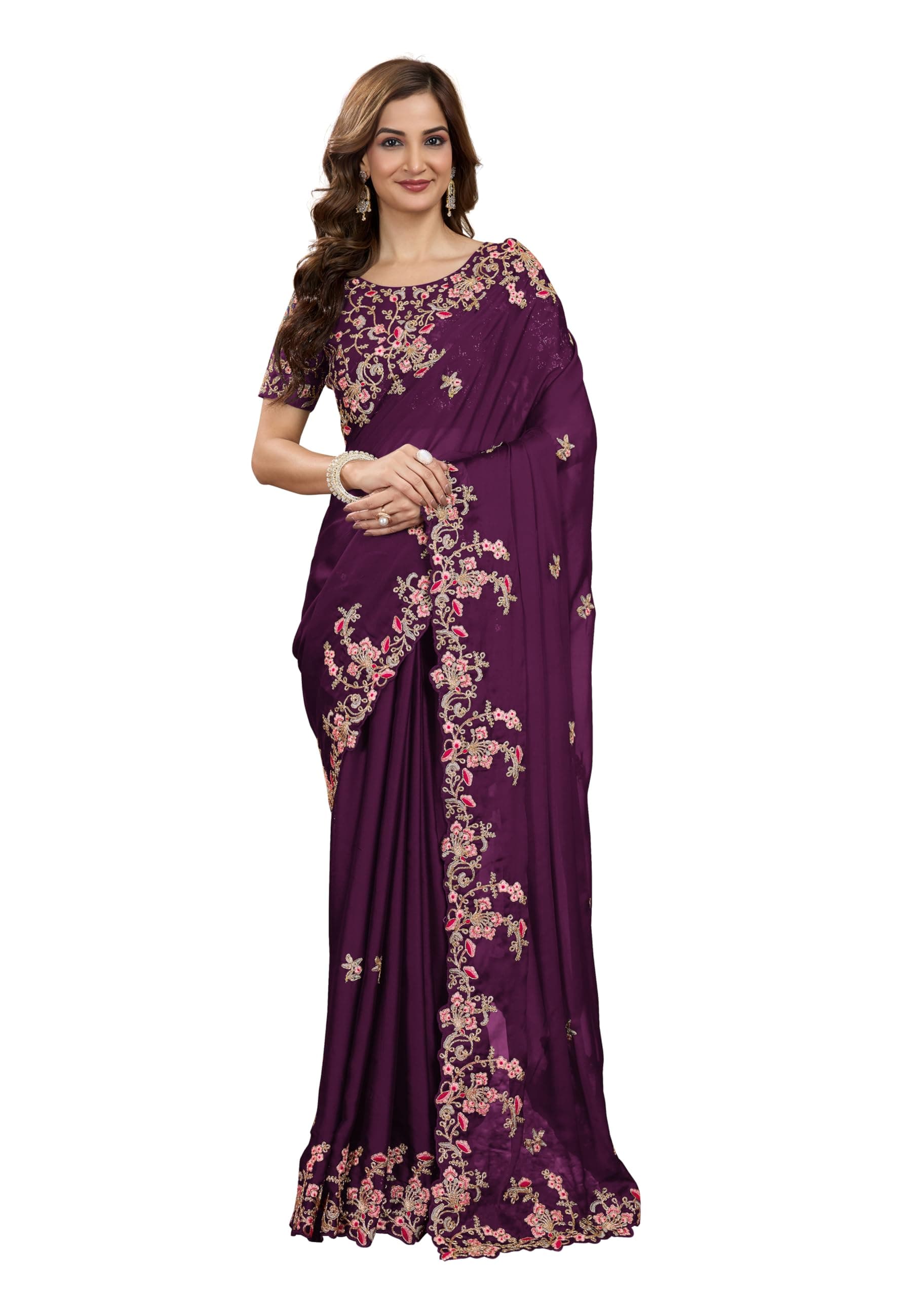 TRENDMALLS Women's Rangoli Silk Heavy Embroidred saree