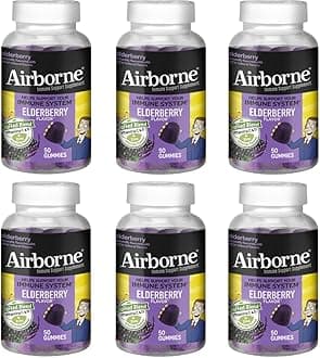Airbrone Vitamin C + Zinc Immune Support Supplement Gummies for Adults, Elderberry Flavor, Gluten Free Crafted Blend with Powerful Antioxidants Vitamins C D & E, 50 Gummies (6 Pack)