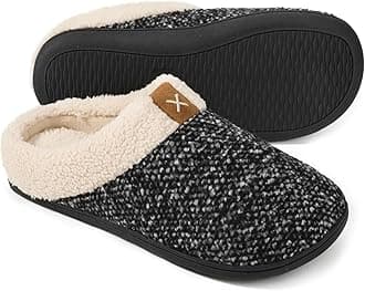 Mens Warm Fuzzy Slip On Slippers, Sherpa Lined House Shoes with Memory Foam for Indoor Outdoor, Mens Gifts for Winter