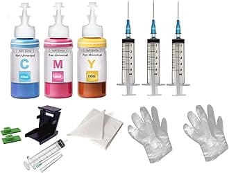CANOFF Refill Ink for H.p. DeskJet 2723 All in One Wireless Inkjet Printer for H.p. 805 Ink Cartridge 100 ML Each Bottle Multi Color with Syringes (3 CMY Refill Ink -3sy, 1tool kit, 4Glvs, 2Tsu)