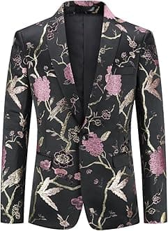 YOUTHUP Mens Embroidery Blazer Slim Fit Flowery Suit Jacket Stylish Floral Tuxedo Jackets