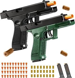 2Pack Soft Bullet Toys Gun - Semi-Automatic Handgun with Shell Ejection and Auto Rebound, Outdoor Game Toy Foam Blasters & Guns for Boys Girls Halloween Christmas Birthday Gifts (Black+Green)