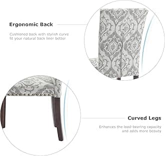 COLAMY Upholstered Parsons Dining Chairs Set of 4, Fabric Dining Room Kitchen Side Chair with Nailhead Trim and Wood Legs, Grey/White Flower