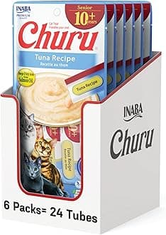 Churu for Senior 10+, Creamy Lickable Cat Treats with Taurine, Vitamin E & C, 0.5 Ounces Each, 24 Tubes (4 per Pack), Tuna Recipe