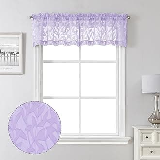 Lecloud Leia Light Purple Sheer Curtains 14 Inch Length 2 PCS, Dual Rod Pockets Living Room Window Short Curtains Valances, Jacquard Clip Textured Leaf Bedroom Decor, 38 W x 14 L
