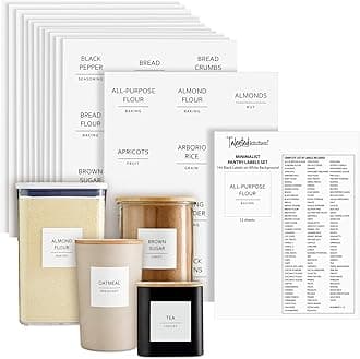 Pantry Labels for Containers - 144 Matte Vinyl Stickers, 2.5 x 2.5 in, Black on White, Water Resistant - Food Labels & Ingredient Stickers for Spice Jars & Baking Organization
