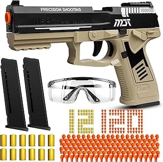 Toy Guns with Automatic Reloading Rebound, Soft Bullet Toy Gun Pistol with Ejecting Shells, Shooting Games Education Model Gifts for Kids Boys Girls (Khaki)