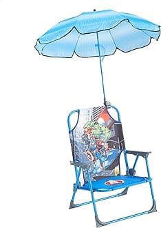Idea Nuova Marvel Avengers Kids Outdoor Folding Beach Chair with Umbrella,Portable Camp Chair for Ages 3+, Lightweight & Compact for Beach, Camping, and Backyard