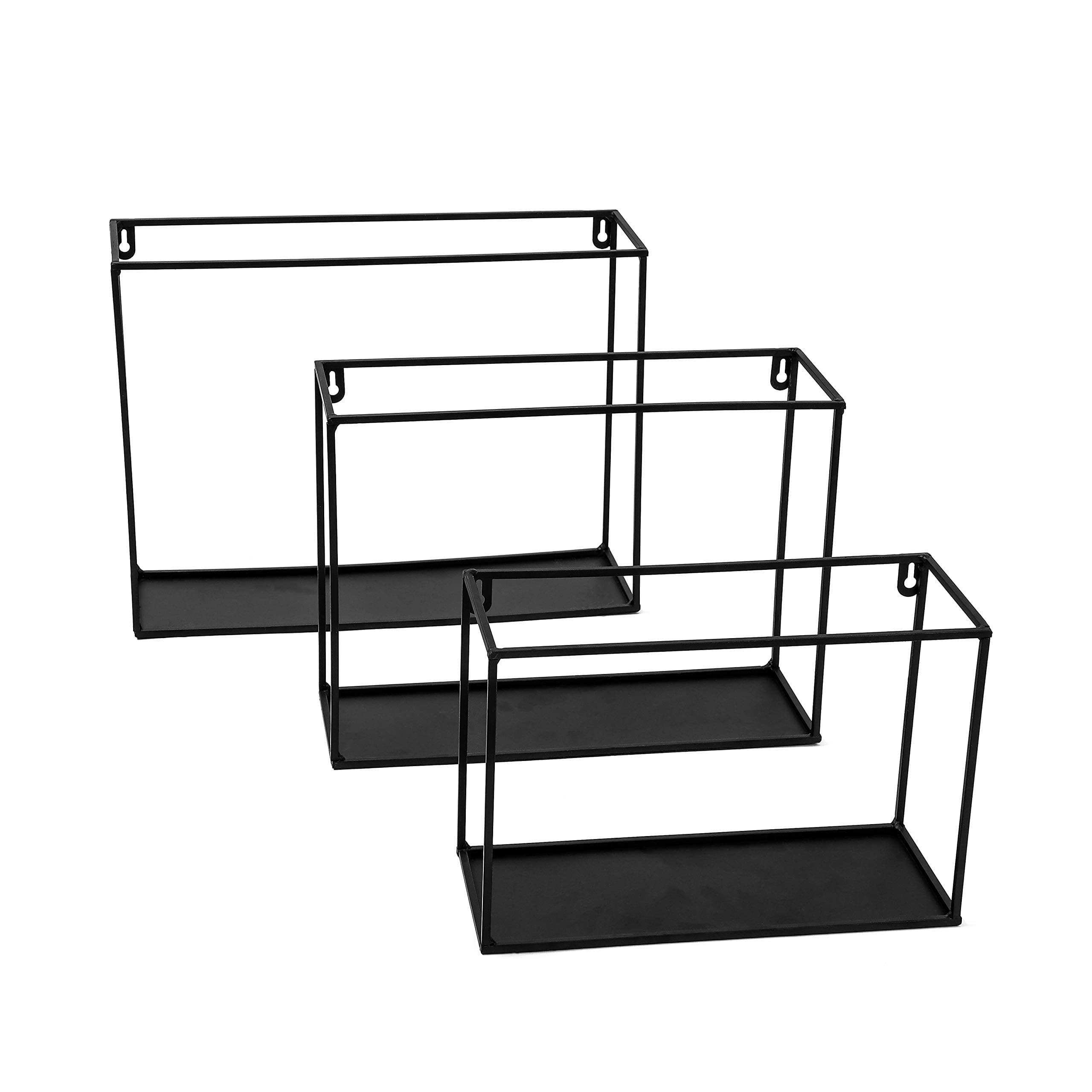 Metal Floating Shelves,Modern Metal Wire Frame Shadow Boxes, Decorative Wire Cube Floating Shelves,Set of 3, Black
