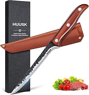Huusk Boning Knife 6 Inch,Fillet Knife for Meat,Brisket Trimming Knife,Deboning Knife with Sheath,Japan Hand Forged Boning Knives For Kitchen Outdoor Camping Gift for Dad