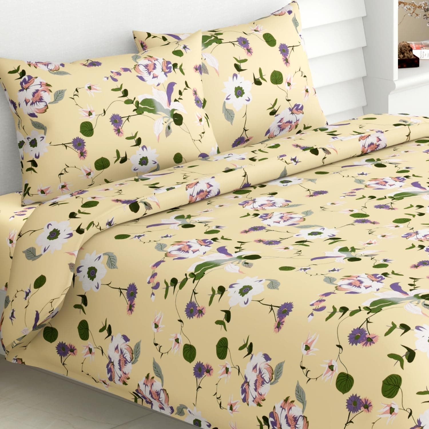 144 TC Pure Cotton Bedsheets King Size Bed Sheet for Double Bed with 2 Pillow Covers-Bold Floral Bedsheet, Multicolor