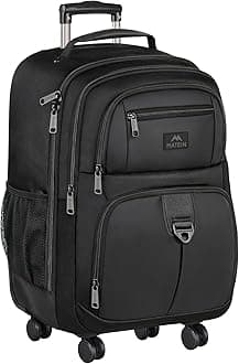 MATEIN Rolling Backpack with 4 Wheels, 17 inch Water Resisatnt Roller Spinner Backpack for Men, Large Busines Travel Wheeled Bag, Airline Approved Carry on Luggage Suitcase Bag, Black