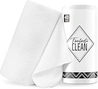 Fantasticlean Microfiber Cleaning Cloth Roll -40 Pack, Tear Away Microfiber Towels, 12" x 12", Reusable, Washable, Scratch Free, Ultra Absorbent Dishcloth for All-Around Cleaning Supplies (White)