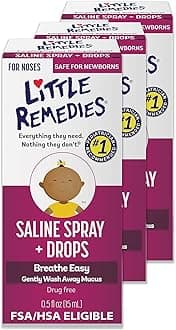 Sterile Baby Saline Nasal Spray and Drops, Safe for Newborns to Relieve Stuffy and Dry Noses, 0.5 Fl Oz, Pack of 3