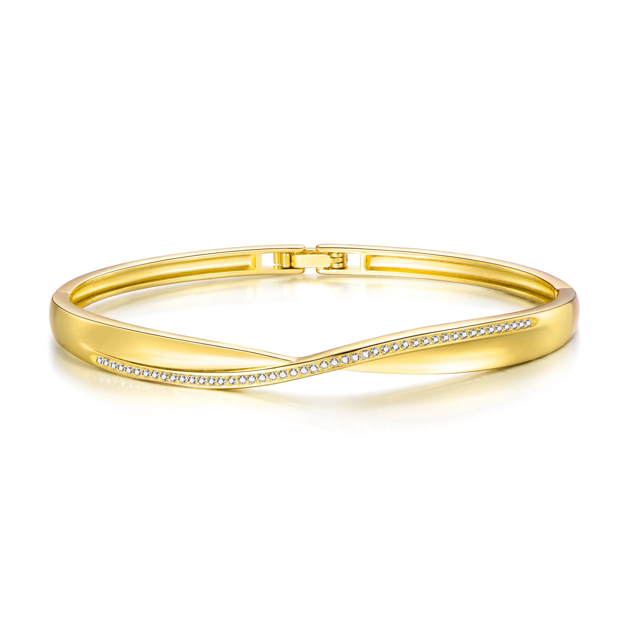 18k Gold Plated Arc Bangle Created with Zircondia® Crystals (7 Inch)