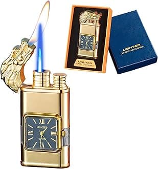 Torch Lighter, Magic Dual Flame Dragon Lighter with Portable Size, Windproof Lighter with Visible Fuel Tank, Adjustable Flame Refillable Butane Lighter for Men Friends Gifts (Without Butane)- Gold-d