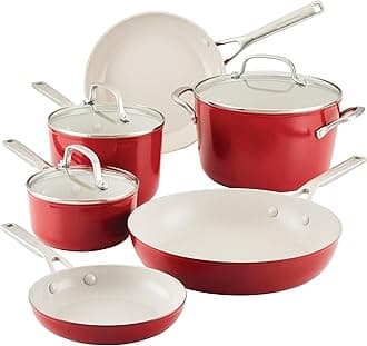 KitchenAid Hard Anodized Ceramic Ceramic Nonstick Cookware Pots and Pans Set, 9 Piece - Empire Red