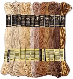 12 Pieces | Premium Embroidery Thread | 100% Egyptian Cotton Premium Skeins | Cross Stitch Embroidery Floss | Oeko TEX Certified Stranded Cotton (Brown Tones) (UMC-Tones)