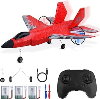 – RC Plane, F35/HW39 Remote Control Plane with 3 Batteries, 2.4GHz Remote Control Airplane Fighter Toys RC Glider Easy to Fly for Kids Beginners Adults, USB Charging(Red)