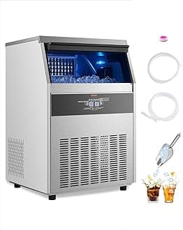 Commercial Ice Maker Machine, 160lbs/24H Ice Maker Machine with 66lbs Storage Capacity, 80 Ice Cubes in 15 Minutes, LED Digital Display Freestanding Self-Cleaning for Bar Office Restaurant