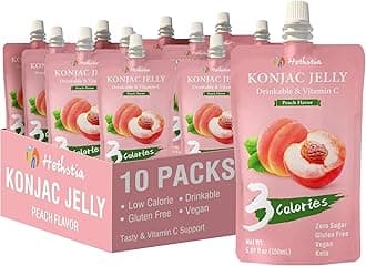 Hethstia Konjac Jelly Peach Flavor Squeeze Pouch, 3 Calories Healthy Drinkable Fruit Sweet Snacks, 10 Packs, 0 Sugar, Keto, Vegan, Gluten Free, Vitamin C, Holiday Diet Food Gifts