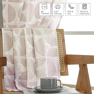 Aiyufeng Taupe and White 2 Panel Set, 38" W x 63" L, Soft Airy 3D Embossed Textured Light Filtering Curtains, Semi Rod Pocket, Bedroom, Dining Room, Nursery Room