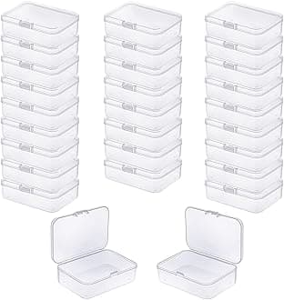 28 Pieces Rectangular Empty Mini Clear Plastic Organizer Storage Box Containers with Hinged Lids (3.3 x 2.2 x 1 inch, Transparent)