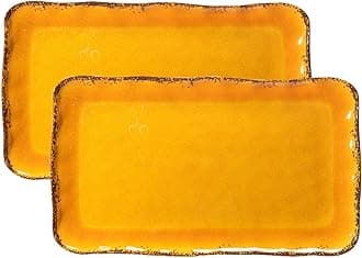 LEHAHA Melamine Farmhouse Rectangular Serving Platter Sets, 17.5" x 10" Large Serving Tray Sets,100% Melamine, Dishwasher Safe, BPA Free, Lightweight and Unbreakable,Gold