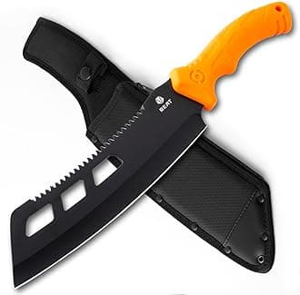 REAT Machete with Saw,16" Heavy Duty Machete with Sheath, Dual-Purpose Gardening Machete Knife for Chopping and Sawing,Ergonomic No-Slip Handle