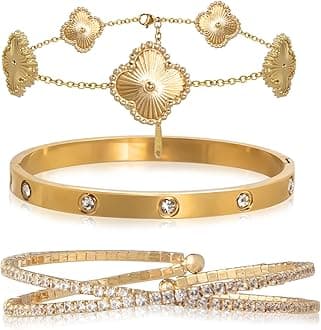 Gold Bracelets for Women Stainless Steel Bracelet 18K Love Bangle for women Cubic Zirconia Cuff Gold Bangle Set Fashion Jewelry Gifts