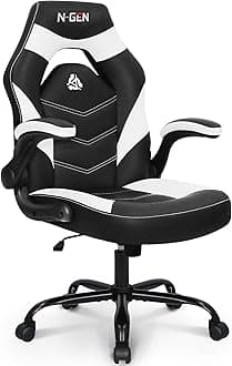 NEO CHAIR N-GEN Video Gaming Computer Ergonomic Office Desk with Lumbar Support Flip Up Arms Adjustable Height Swivel P2U Leather Executive with Wheels for Adults Women Men (White)
