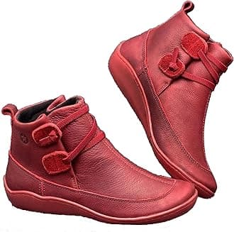 GenericWomen's Vintage Ankle Boots Arch Support Shoes for Women with Side Flat Ankle Boots Women Boots for Women Low Heel Leather