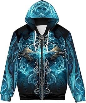 GLUDEAR Men's 3D Printed Cool Wolf Hoodie Novelty Full Zip Sweatshirt Pullover Hoodies XS-5XL
