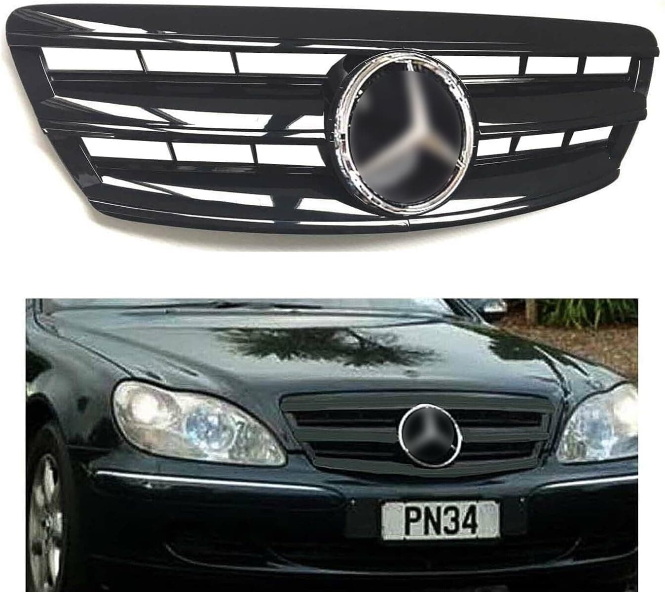 S-Class 2003 2004 2005 2006 s430 s500 s600 s55 w220 all black Gloss grille star custom front hood bumper