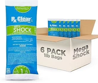 Rx Clear Mega Shock | 73% Calcium Hypochlorite | Kills Algae in Swimming Pools | Works As Pool Sanitizer Clarifier and Algicide | One Pound Bags | 6 Pack