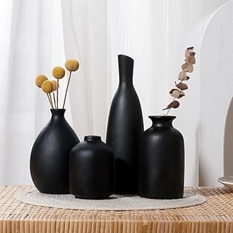 Black Ceramic Vase Set of 4, Classic Matte Vases Home Decorations for Table Shelf Office Decor (Black)