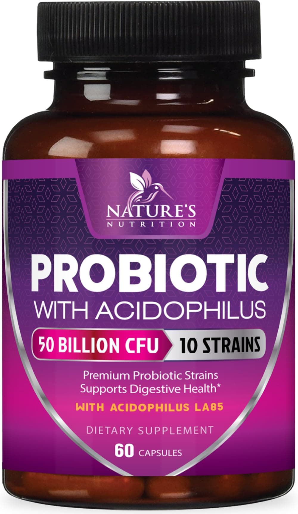 Probiotics 50 Billion CFU per Serving - 10 Strains + Prebiotics - Digestive Health, Gut & Immune Support - Supports Occasional Constipation, Gas & Bloating for Women & Men Shelf Stable - 60 Capsules