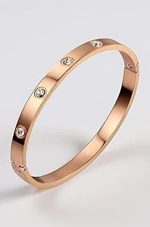 18K Gold Plated Stainless Steel Openable Crystal Bracelet | Cuff Bangle | Friendship Couple Wedding Gifts for Mother Sister Wife Girlfriend | Anti Tarnish Jewellery