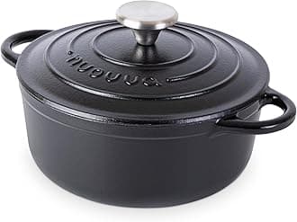 Cast Iron Dutch Oven with Lid – Non-Stick Ovenproof Enamelled Casserole Pot – Sturdy Dutch Oven Cookware – Black, 2.1-Quart, 20cm – by Nuovva