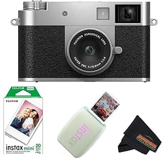 FUJIFILM X Half Digital Camera with Fujifilm Instax Mini Link 3 Smartphone Printer and Sunshine Microfiber Cleaning Cloth... (Silver, Sage Green Printer + 20 Sheets)