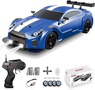 RC Drift Car 2.4GHz 1:16 Scale 4WD High Speed Remote Control Cars Vehicle with LED Lights Two Batteries and Drifting Tires Racing Sport Toy Cars for Adults Boys Girls Kids