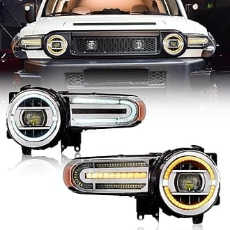 Archaic Headlight Assembly for Toyota FJ Cruiser 2007-2021, Sequential Turning Front Lights, Dynamic Head lamp, Plug & Play, Pair