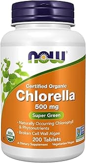 NOW Foods Supplements, Organic Chlorella 500 mg with naturally occurring Chlorophyll, Beta-Carotene, mixed Carotenoids, Vitamin C, Iron and Protein, 200 Tablets